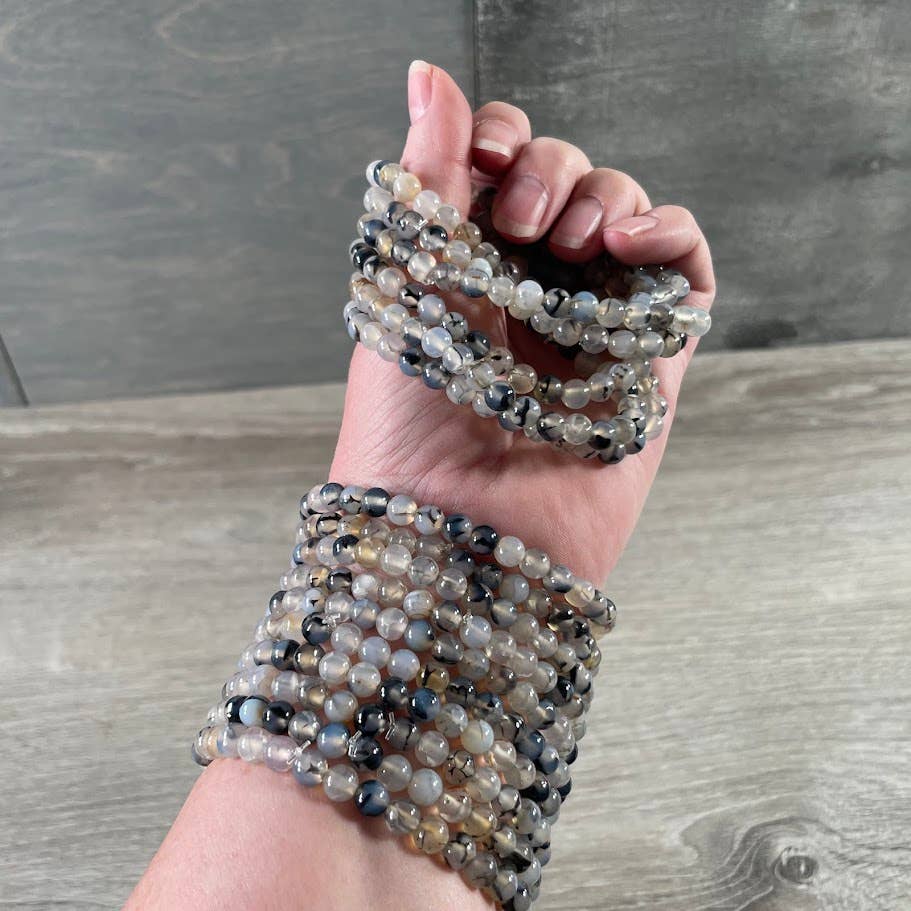 Dragon Vein Agate Beaded Bracelet 6mm