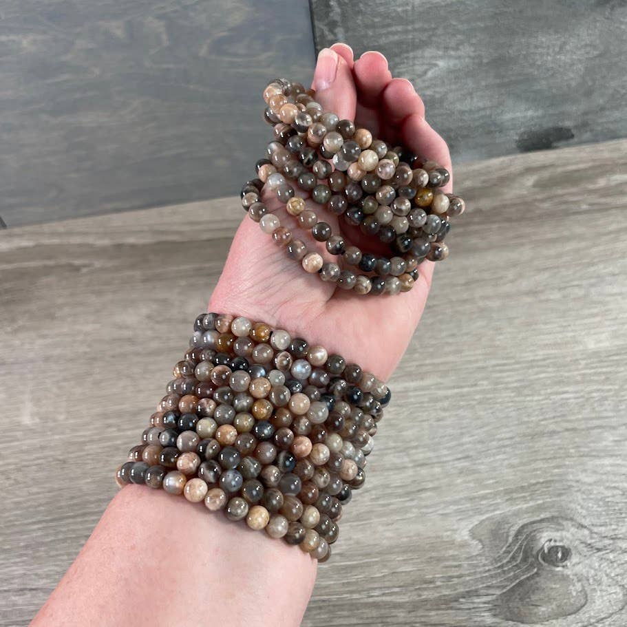 Black Moonstone Beaded Bracelet 6mm
