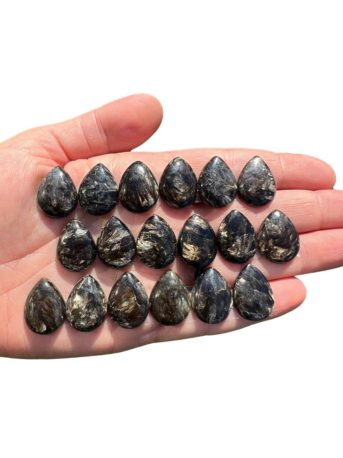 Black Golden Seraphinite Cabochon Teardrop Stone