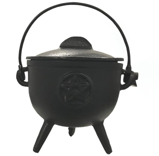 Pentagram Cast Iron Cauldron with Lid Size-4"