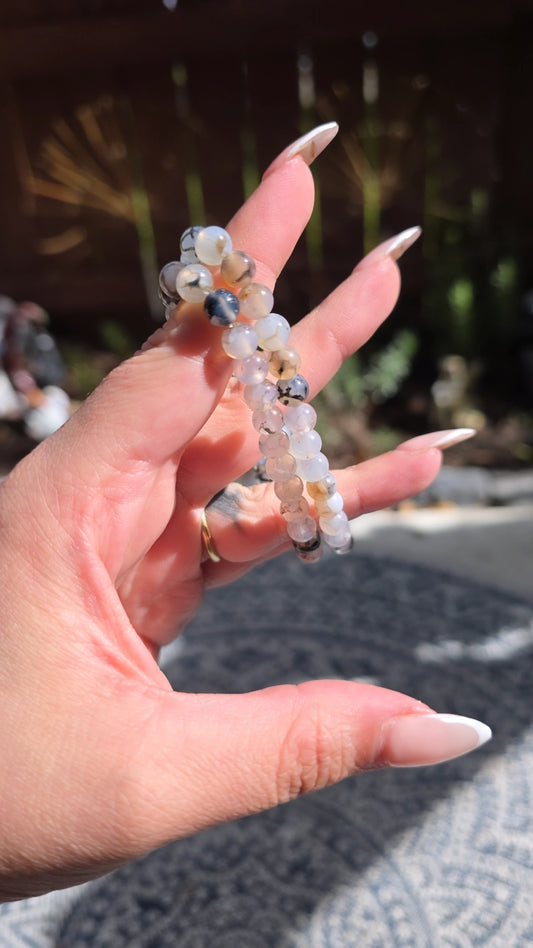 Dragon Vein Agate Beaded Bracelet 6mm