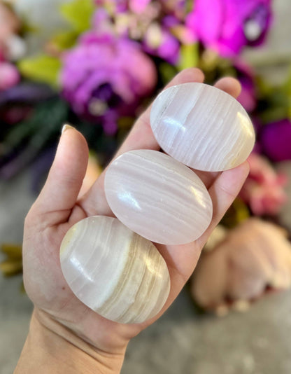 Pink Calcite Palm Stone (UV Fluorescent)