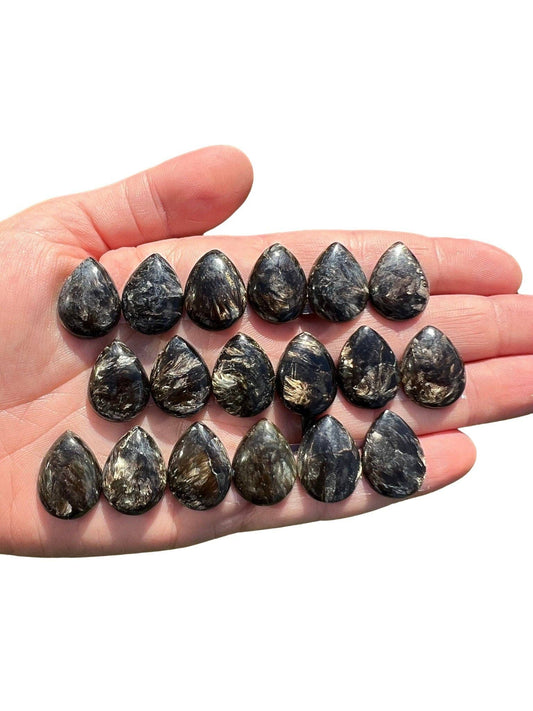 Black Golden Seraphinite Cabochon Teardrop Stone